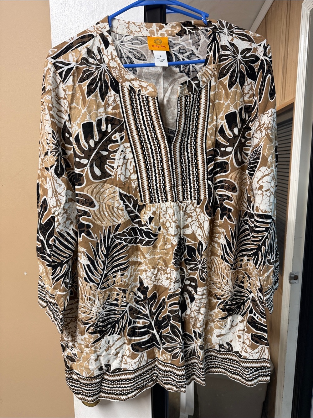 Ruby Rd. Cream, Brown & Black Printed Tunic